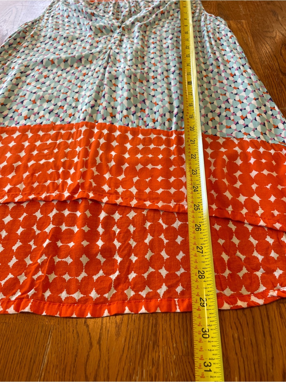 Boden Blue Patterned and Orange Colorblock Sleeveless V-Neck Top - Picture 5 of 7